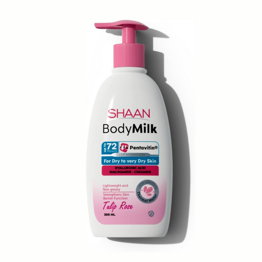 SHAAN Body Milk – Tulip Rose – Deep hydrating body lotion with Pentavitin®, Hyaluronic Acid & Ceramide – 300ml – For dry and sensitive skin

