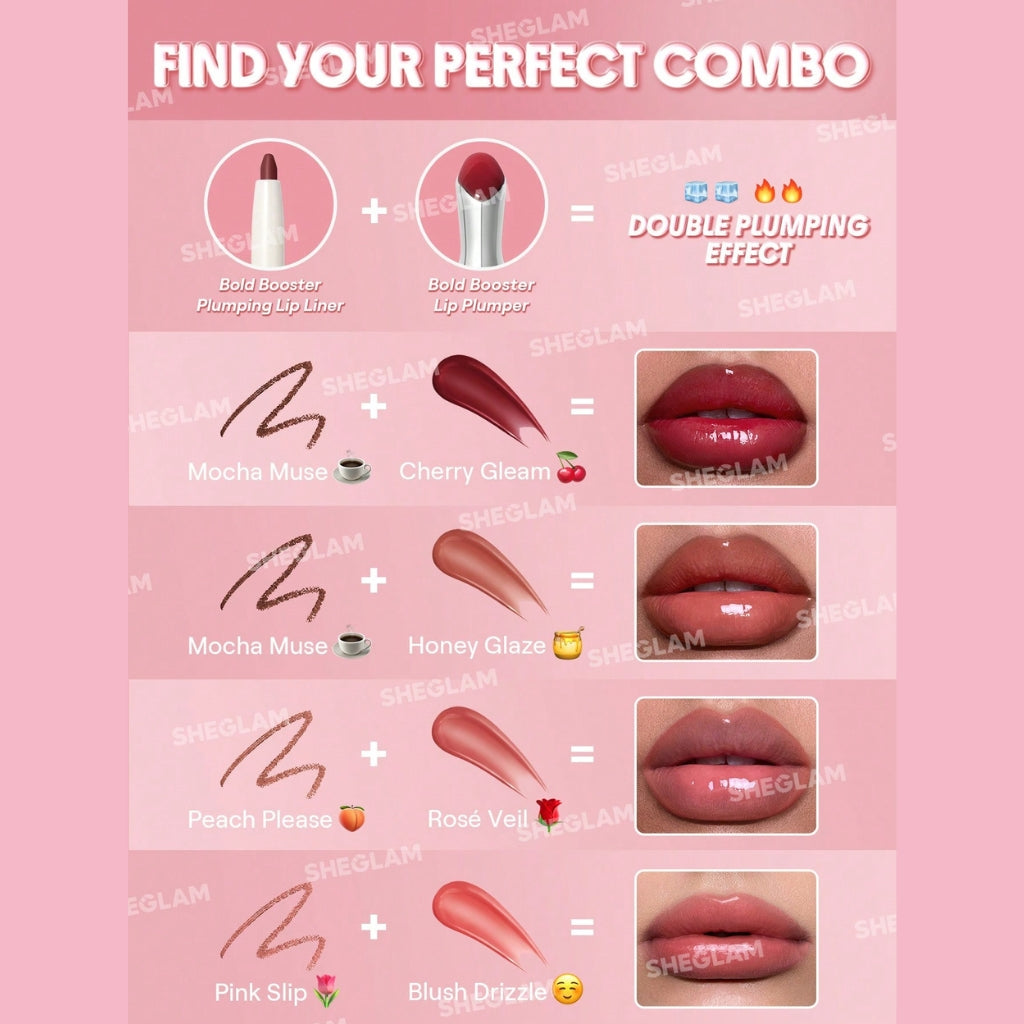 SHEGLAM Bold Booster Lip Plumper Blush Drizzle glossy plumping lip gloss with rosy shine
