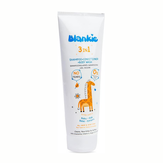 Blankie 3in1 Baby Shampoo + Conditioner + Body Wash – Gentle tear-free formula with Chamomile and Argan Oil – Safe for sensitive skin – 250ml
