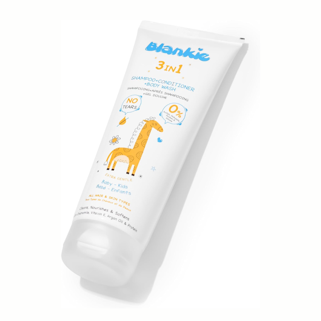 Blankie 3in1 Baby Shampoo + Conditioner + Body Wash – Gentle tear-free formula with Chamomile and Argan Oil – Safe for sensitive skin – 250ml
