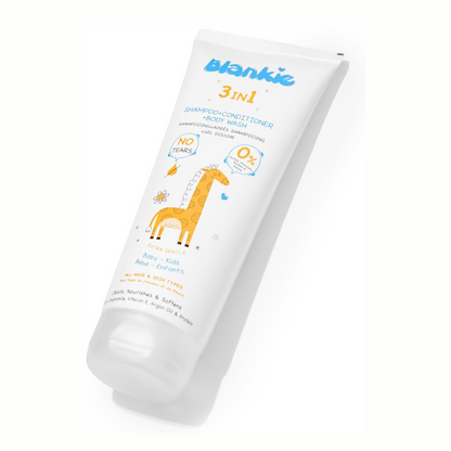 Blankie 3in1 Baby Shampoo + Conditioner + Body Wash – Gentle tear-free formula with Chamomile and Argan Oil – Safe for sensitive skin – 250ml
