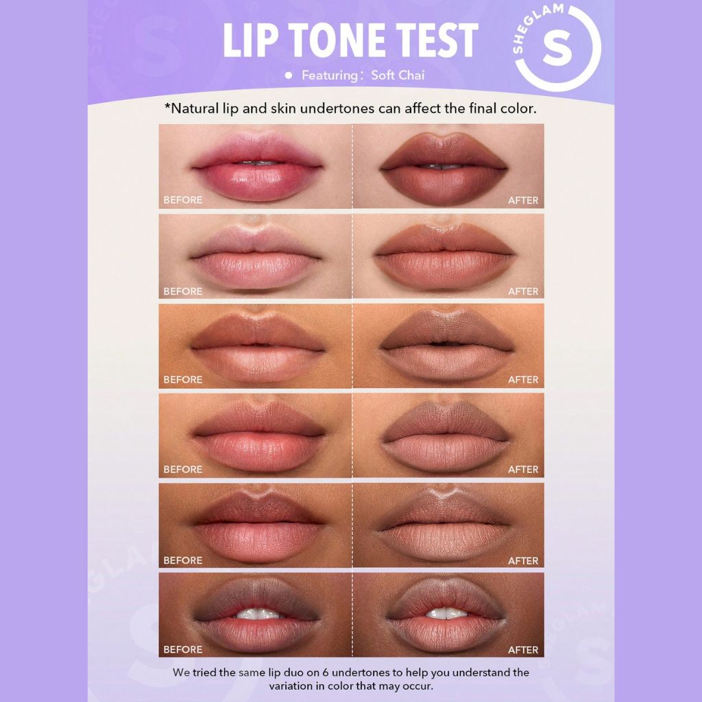SHEGLAM Glam 101 Lipstick & Liner Duo – Praline Pie, matte nude-brown lipstick and matching lip liner duo on a clean background.
