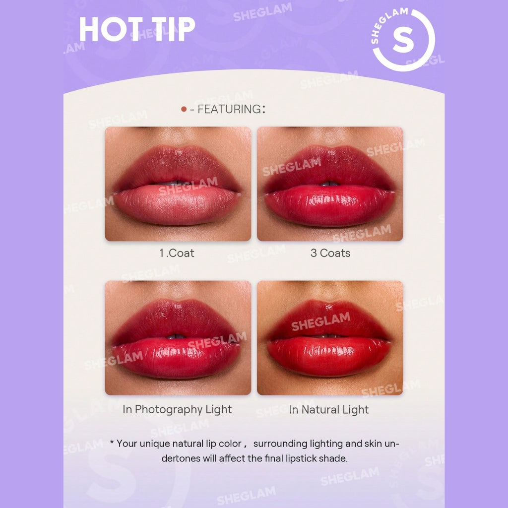 Hello Kitty x SHEGLAM Be My Baby Hydrating Lipstick in Love Letter shade with heart-core bullet and cute ring detail.
