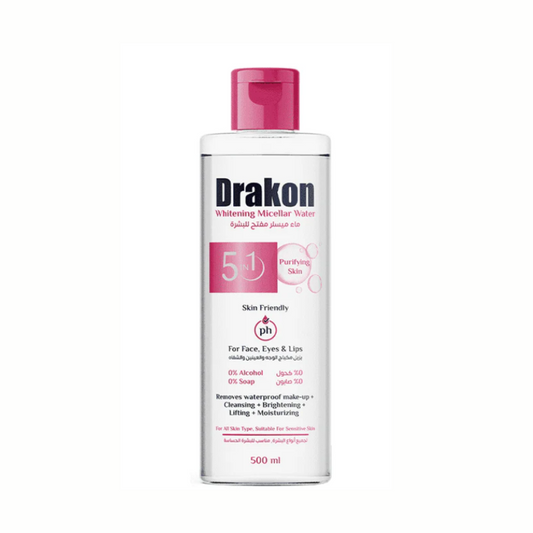 Drakon Whitening Micellar Water 500ml – gentle alcohol-free makeup remover and brightening cleanser for sensitive skin
