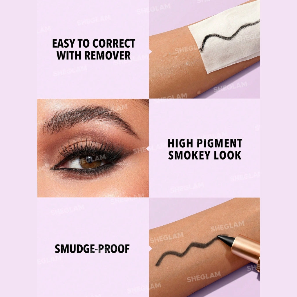 SHEGLAM EZ Glide Matte Eyeliner Pencil in black, matte smudge-proof eyeliner pencil on white background.
