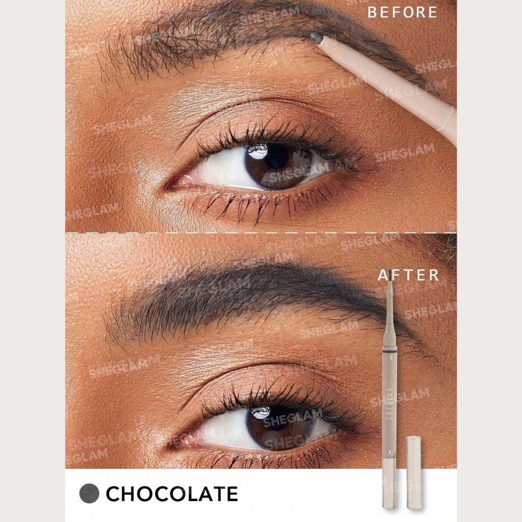 SHEGLAM Brows On Demand 2-in-1 Brow Pencil Chocolate waterproof pencil and liquid brow for natural medium brown defined brows
