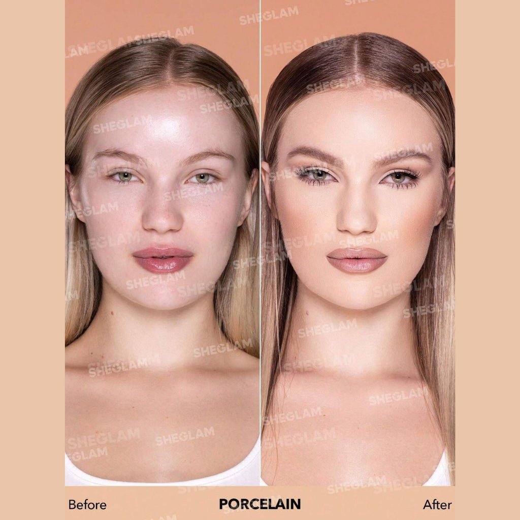 SHEGLAM Complexion Pro Long-Lasting Breathable Matte Foundation in Porcelain shade packaging

