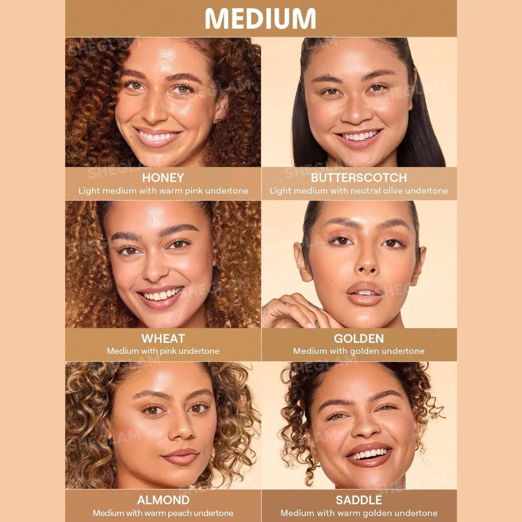 SHEGLAM Dew & Done Skin Tint with SPF20 in Almond shade, dewy light-to-medium coverage skin tint tube on a clean background.
