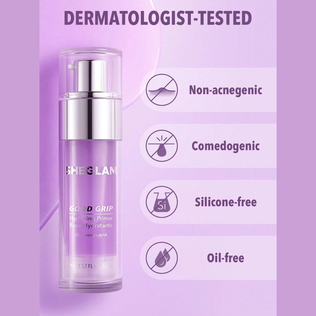 SHEGLAM Good Grip Hydrating Primer Blueberry and AHA silicone-free gel face primer
