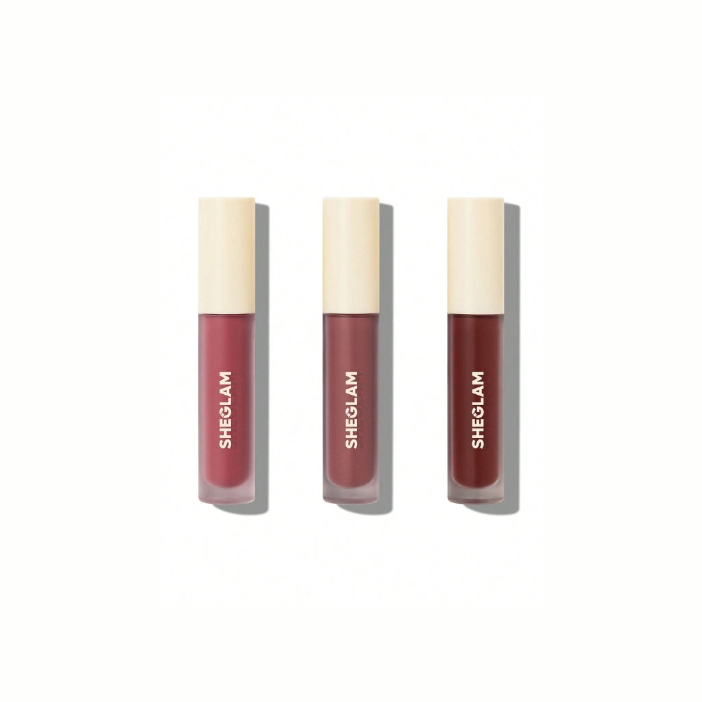 SHEGLAM Matte Allure Mini Liquid Lipstick Set - After The Moment, three mini matte liquid lipsticks in blush and red shades
