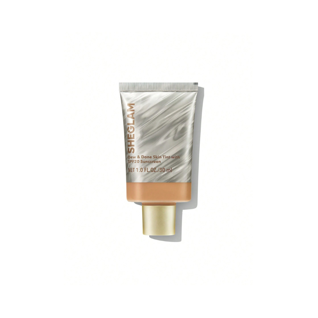 SHEGLAM Dew & Done Skin Tint SPF 20 – Honey shade with dewy hydrating finish and buildable light-to-medium coverage
