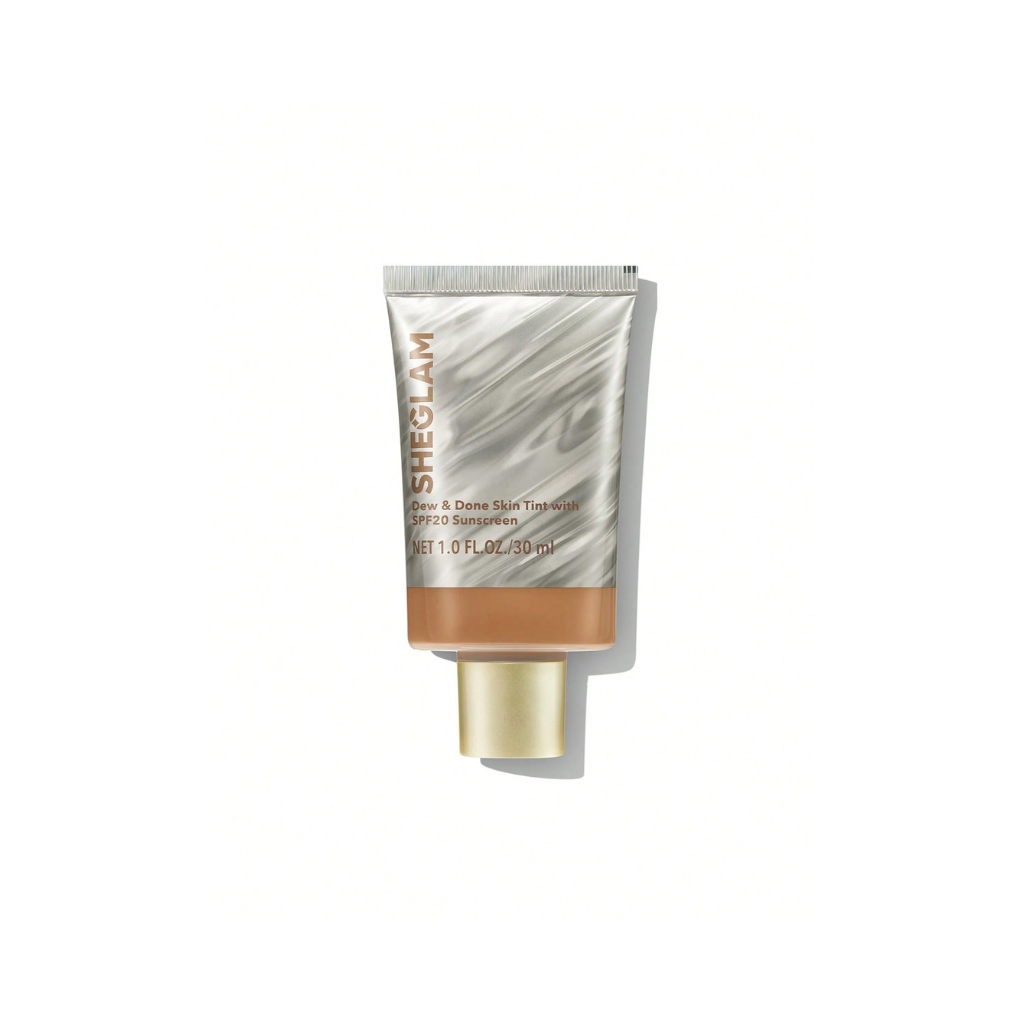 SHEGLAM Dew & Done Skin Tint SPF 20 – Almond shade with dewy hydrating finish and buildable light-to-medium coverage
