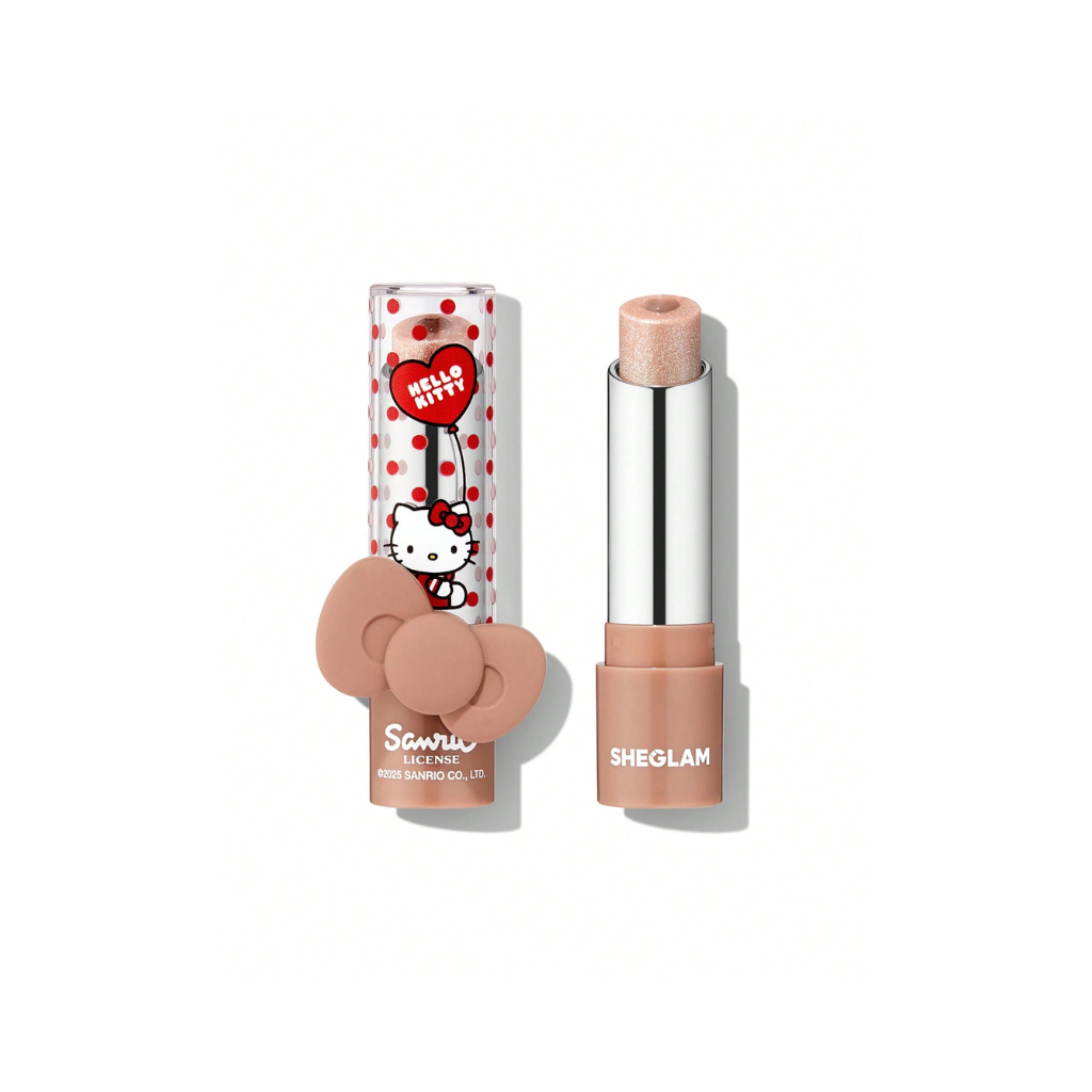 Hello Kitty｜SHEGLAM Be My Baby Hydrating Lipstick – Smitten Kitten shade with moisturizing core, Shea Butter, Squalane, and Hello Kitty ring packaging
