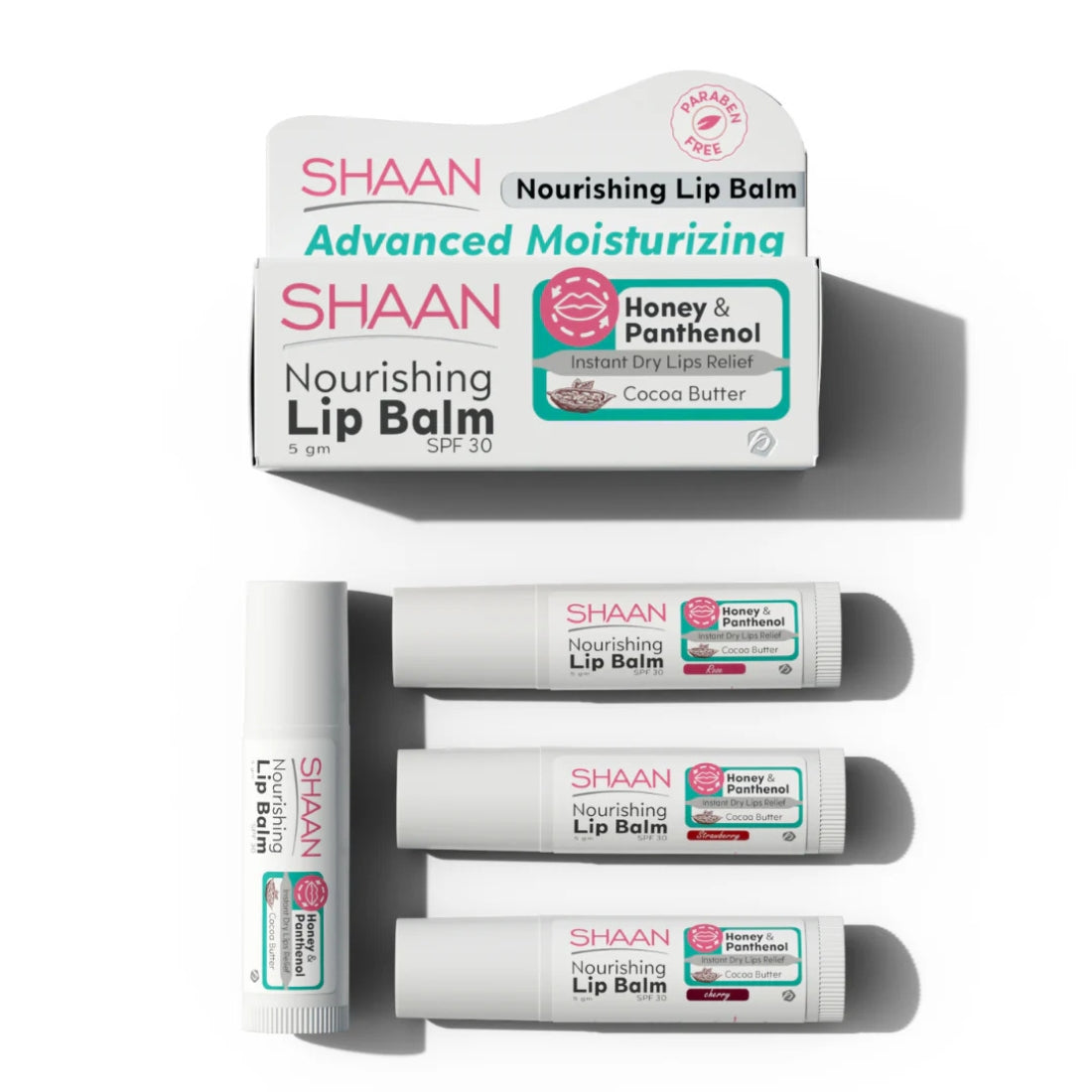 Shaan Cocoa Butter Lip Balm SPF 30 with Honey & Panthenol – 5g Packaging

