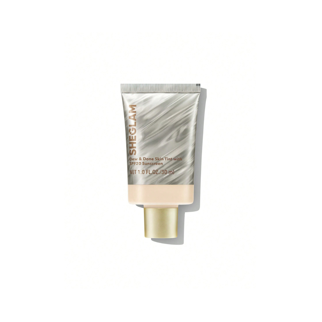 SHEGLAM Dew & Done Skin Tint SPF 20 – Linen shade with hydrating, dewy finish and buildable light-to-medium coverage
