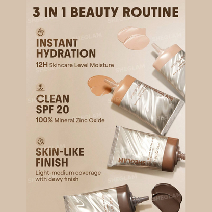 SHEGLAM Dew & Done Skin Tint SPF 20 – Linen shade with hydrating, dewy finish and buildable light-to-medium coverage
