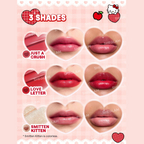 Hello Kitty SHEGLAM Be My Baby Hydrating Lipstick in Smitten Kitten with moisturising heart core and cute ring-style packaging.
