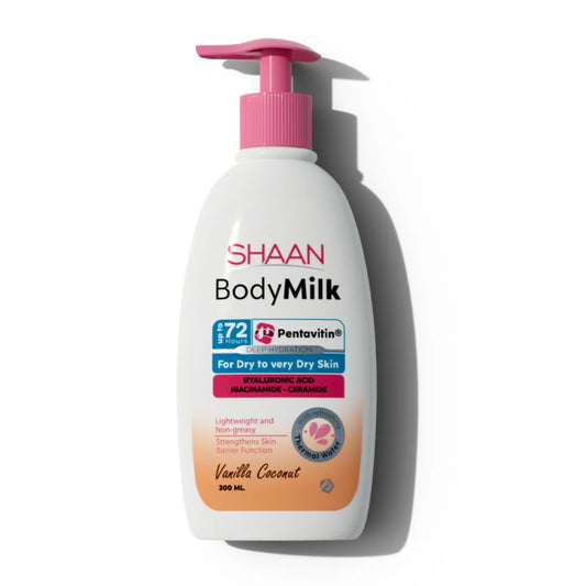 Shaan Body Milk Vanilla Coconut with Shea Butter & Vitamin E – 300ml Packaging