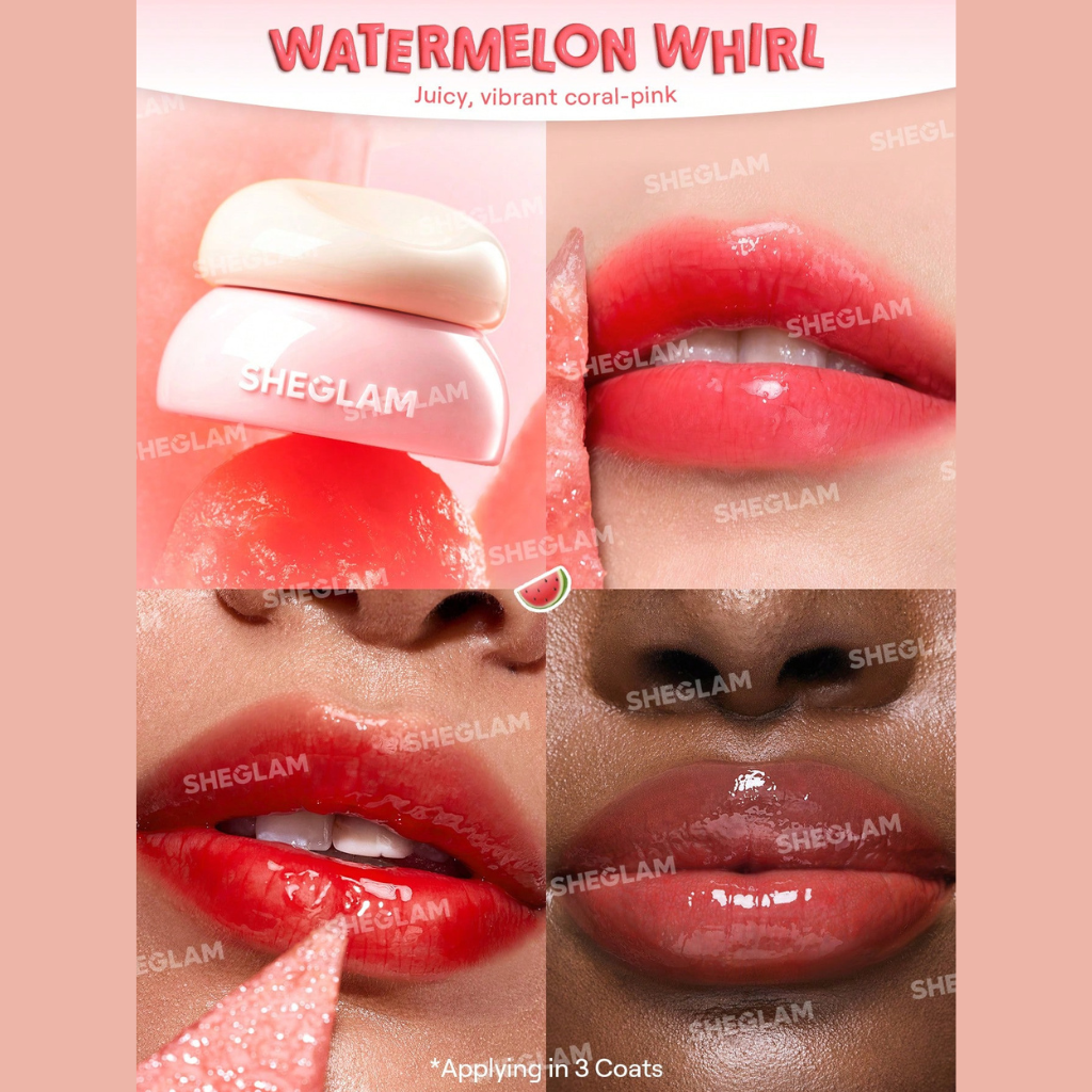 SHEGLAM Hydra Jelly Pocket Lip Jam – Watermelon Whirl in portable pocket size, nourishing jelly balm for glossy, hydrated lips
