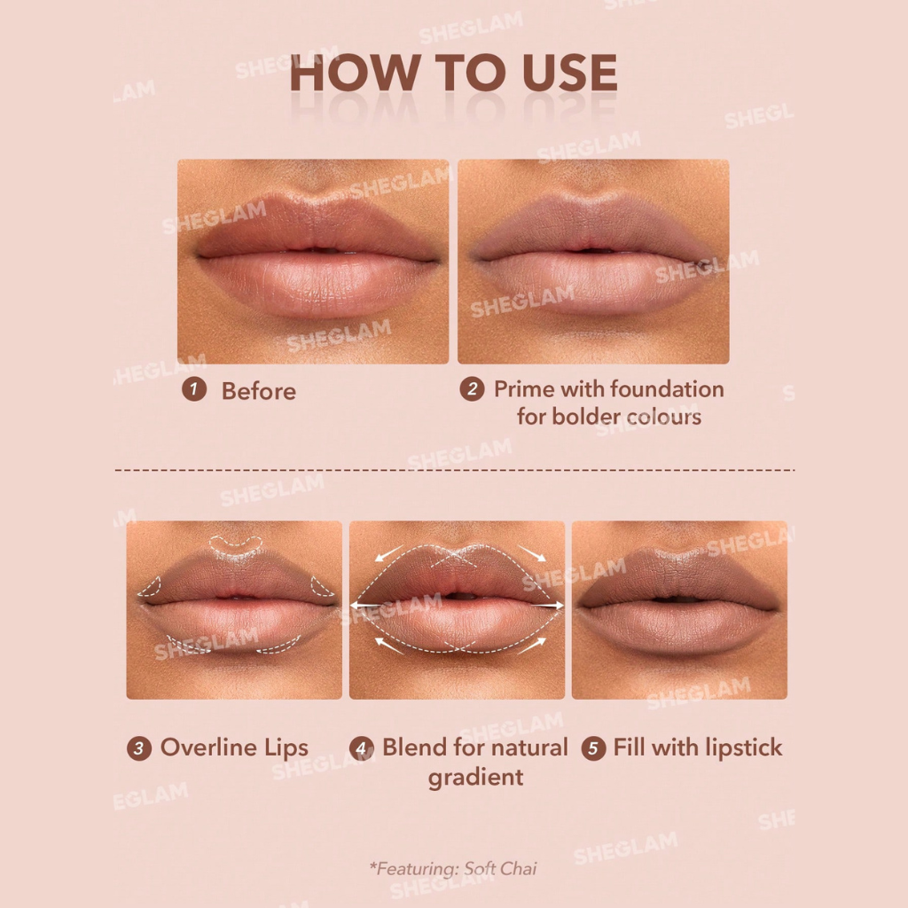 SHEGLAM Glam 101 Lipstick & Liner Duo – Praline Pie in matching nude shade, matte lipstick and smooth lip liner set for bold, defined lips

