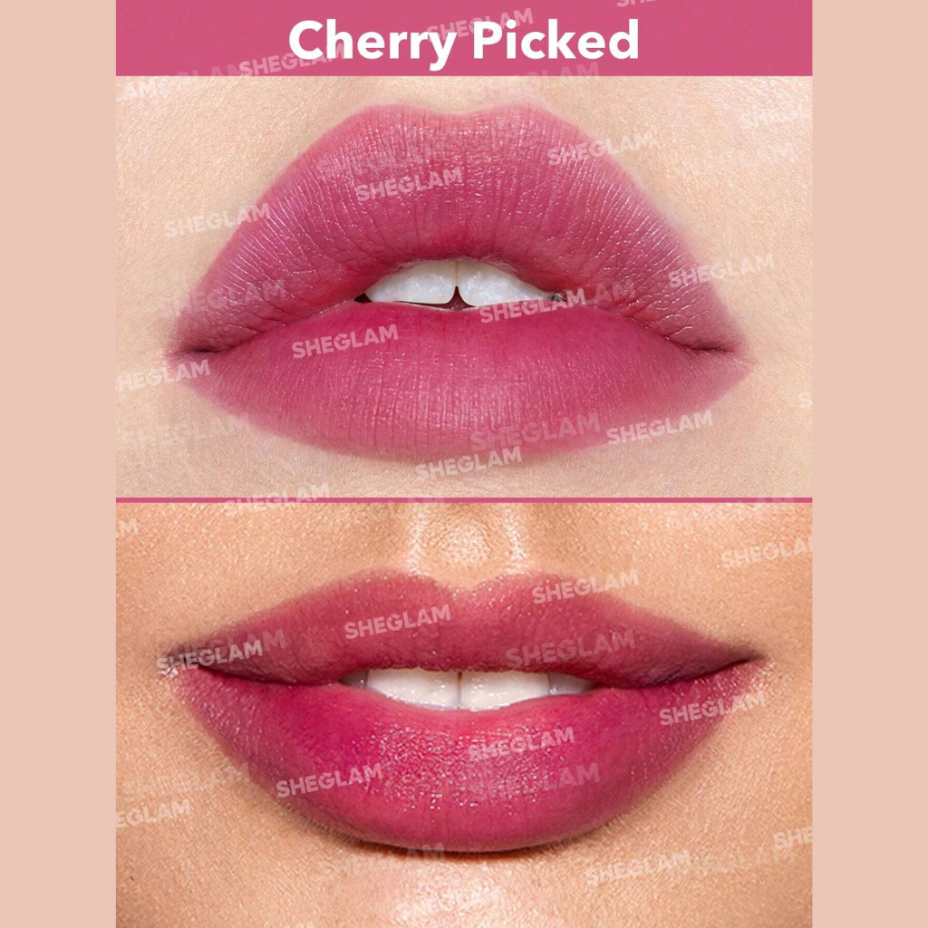 SHEGLAM For The Flush Lip & Cheek Tint – Cherry Picked in glossy pink tone, dual-use tint for natural, hydrated, long-lasting glow on lips and cheeks
