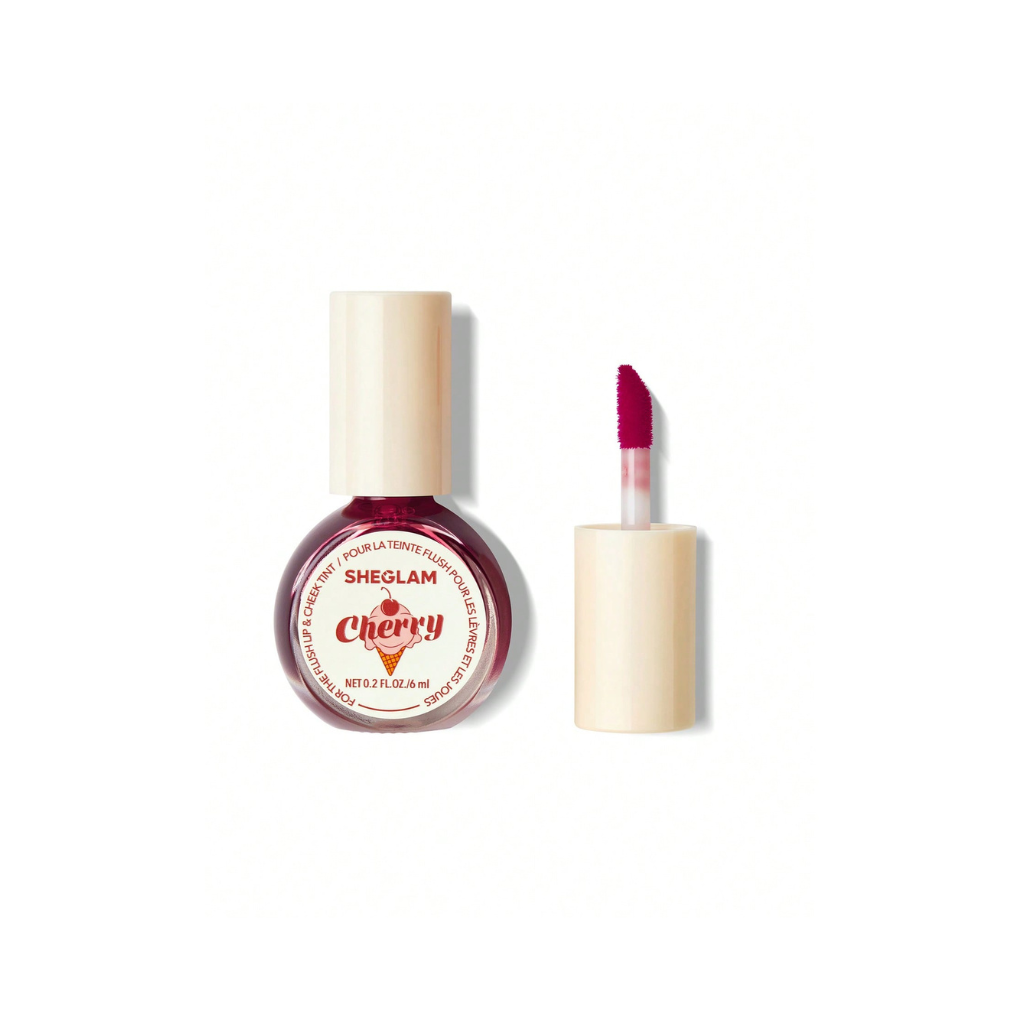 SHEGLAM For The Flush Lip & Cheek Tint – Cherry Picked in glossy pink tone, dual-use tint for natural, hydrated, long-lasting glow on lips and cheeks
