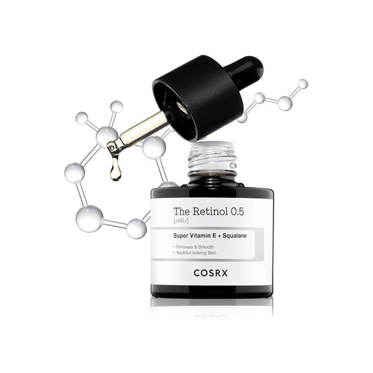 COSRX The Retinol 0.5 Oil – 20ml bottle with Vitamin E & Squalane for wrinkles, pores & elasticity
