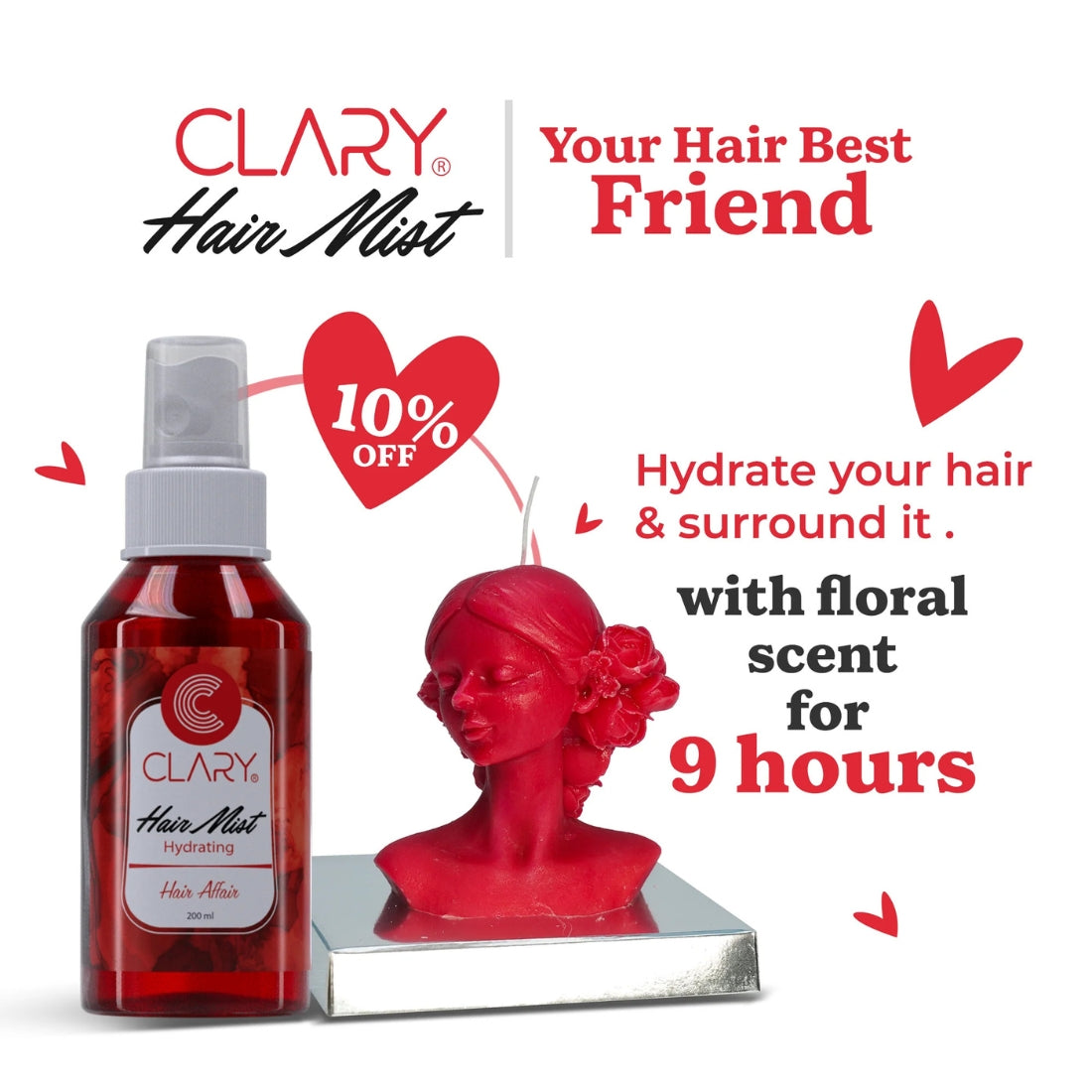 "Clary Hair Mist – Hydrating hair mist with UV protection and frizz control"
