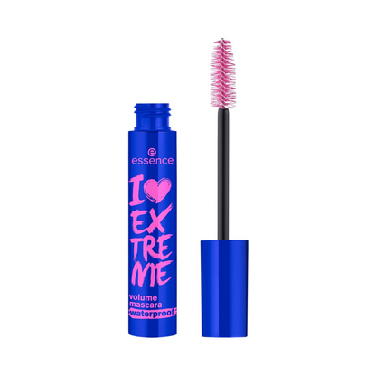 essence I LOVE EXTREME Volume Mascara Waterproof with extra-large brush, ultra-black waterproof formula for extreme lash volume and long-lasting wear
