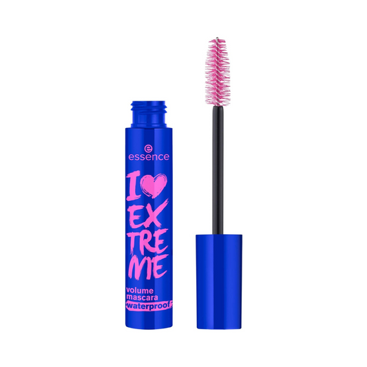 essence I LOVE EXTREME Volume Mascara Waterproof with extra-large brush, ultra-black waterproof formula for extreme lash volume and long-lasting wear
