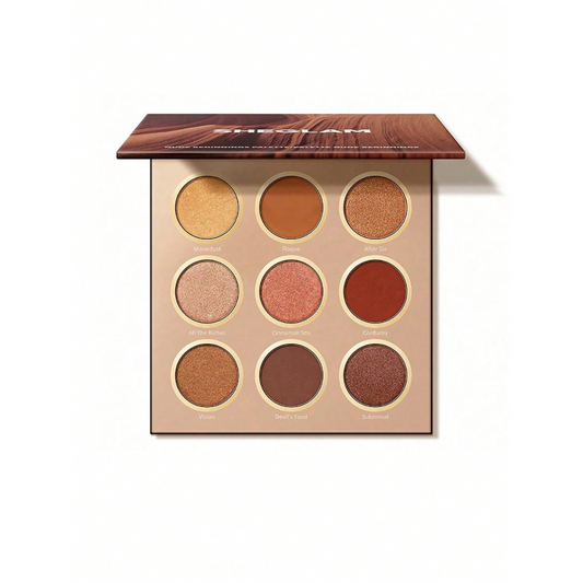 SHEGLAM Nude Beginnings Eyeshadow Palette with 9 neutral matte and shimmer shades arranged in a compact nude-toned case
