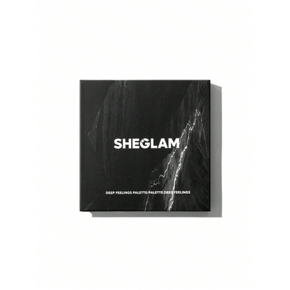 SHEGLAM Deep Feelings Palette with 9 smoky shades in greys, silvers, browns, black and chrome blue, featuring matte, shimmer and glitter finishes
