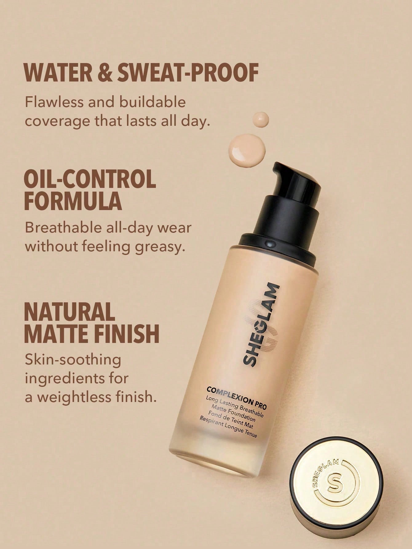 SHEGLAM Complexion Pro Long Lasting Breathable Matte Foundation – Buttercream (30ml, Light Warm Shade)
