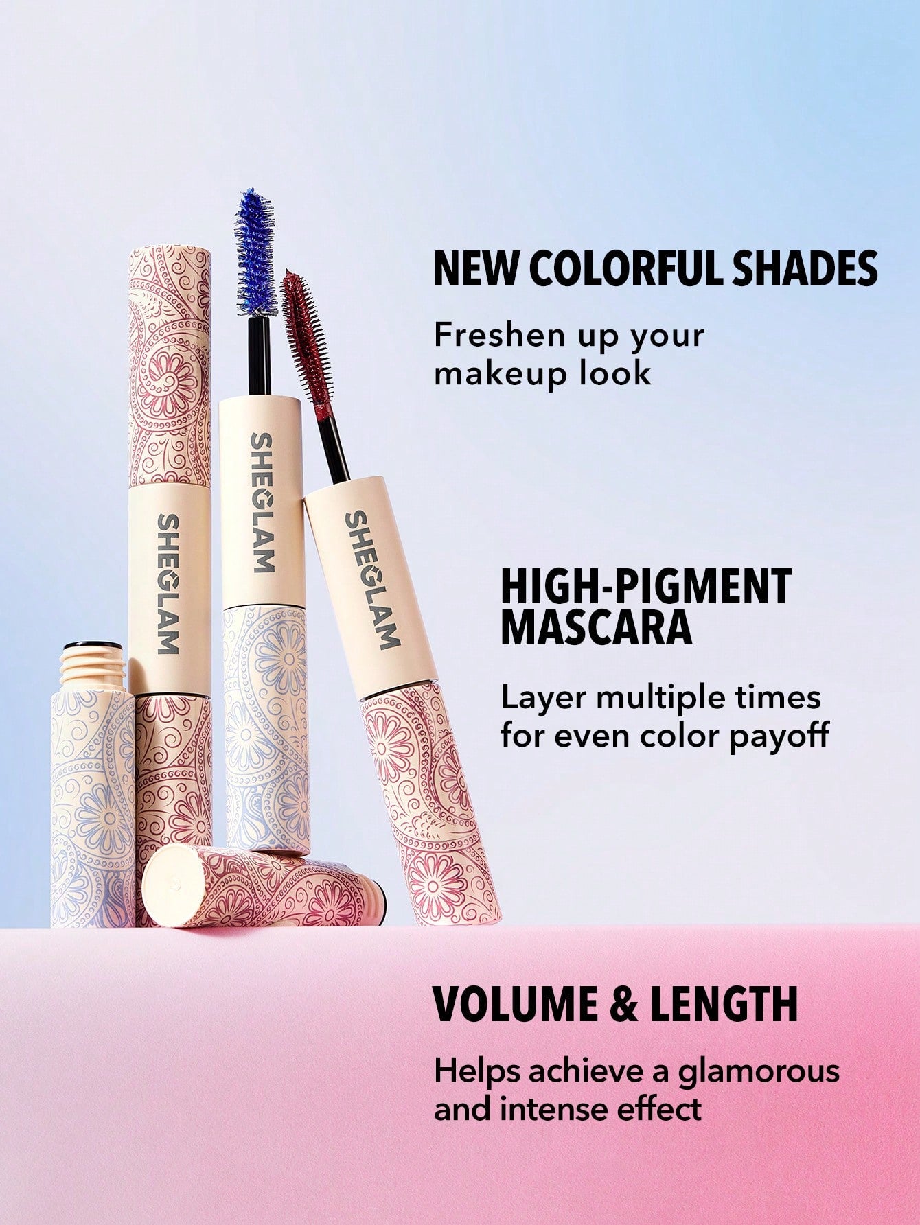SHEGLAM All-In-One Volume & Length Mascara – Waterproof Burgundy tube packaging